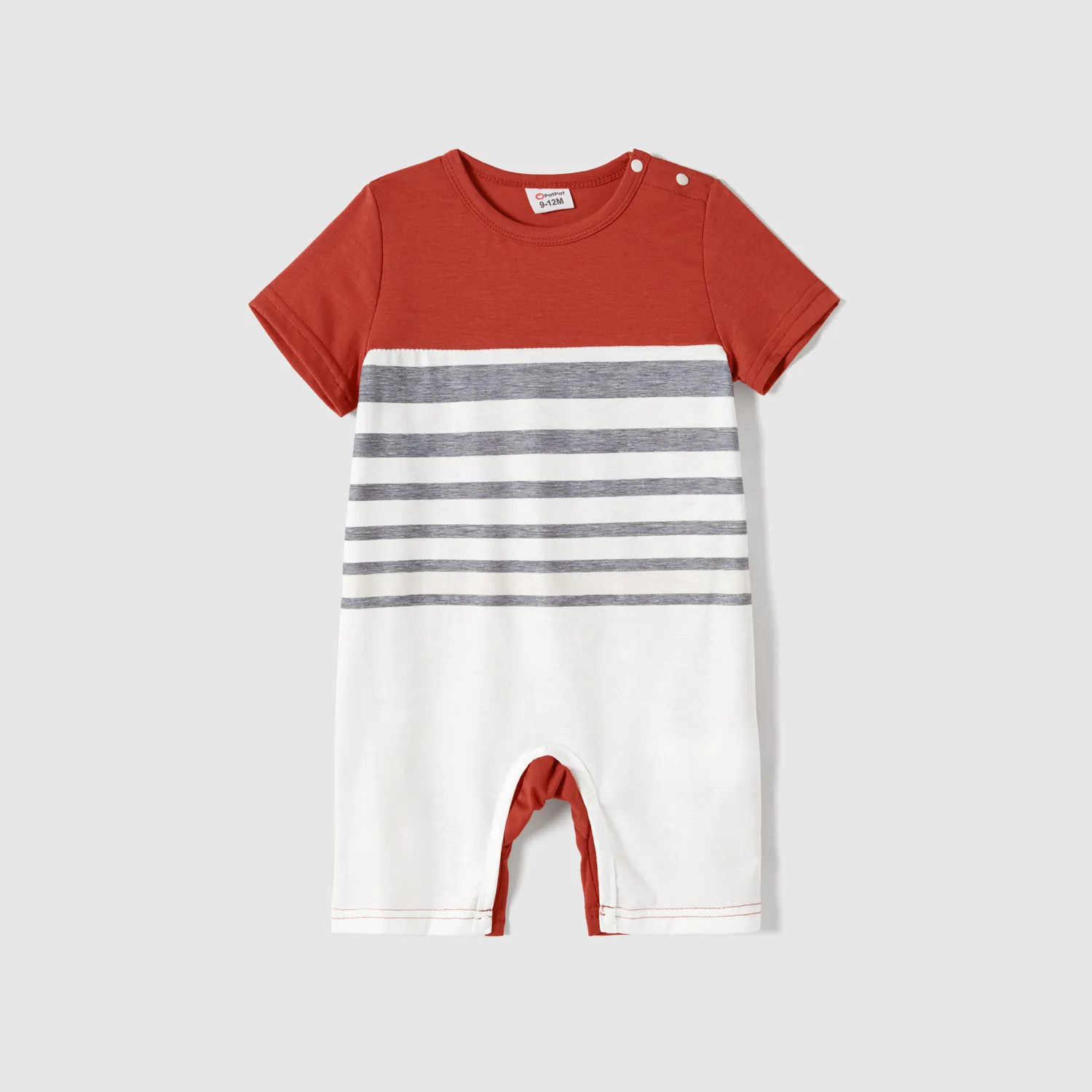 Family Matching 100% Cotton Button Up Short-sleeve Belted Dresses and Stripe Panel T-shirts Sets  big image 1