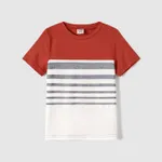 Family Matching 100% Cotton Button Up Short-sleeve Belted Dresses and Stripe Panel T-shirts Sets  image 5