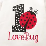 3pcs Baby Girl 95% Cotton Ladybug & Letters Graphic Long-sleeve Romper and Allover Polka Dots Bow Decor Skirt & Headband Set Red image 4