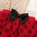 3pcs Baby Girl 95% Cotton Ladybug & Letters Graphic Long-sleeve Romper and Allover Polka Dots Bow Decor Skirt & Headband Set Red image 5