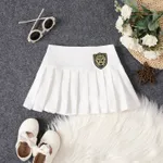 Toddler Girl Preppy Style Badge Embroidered Pleated Skirt  White