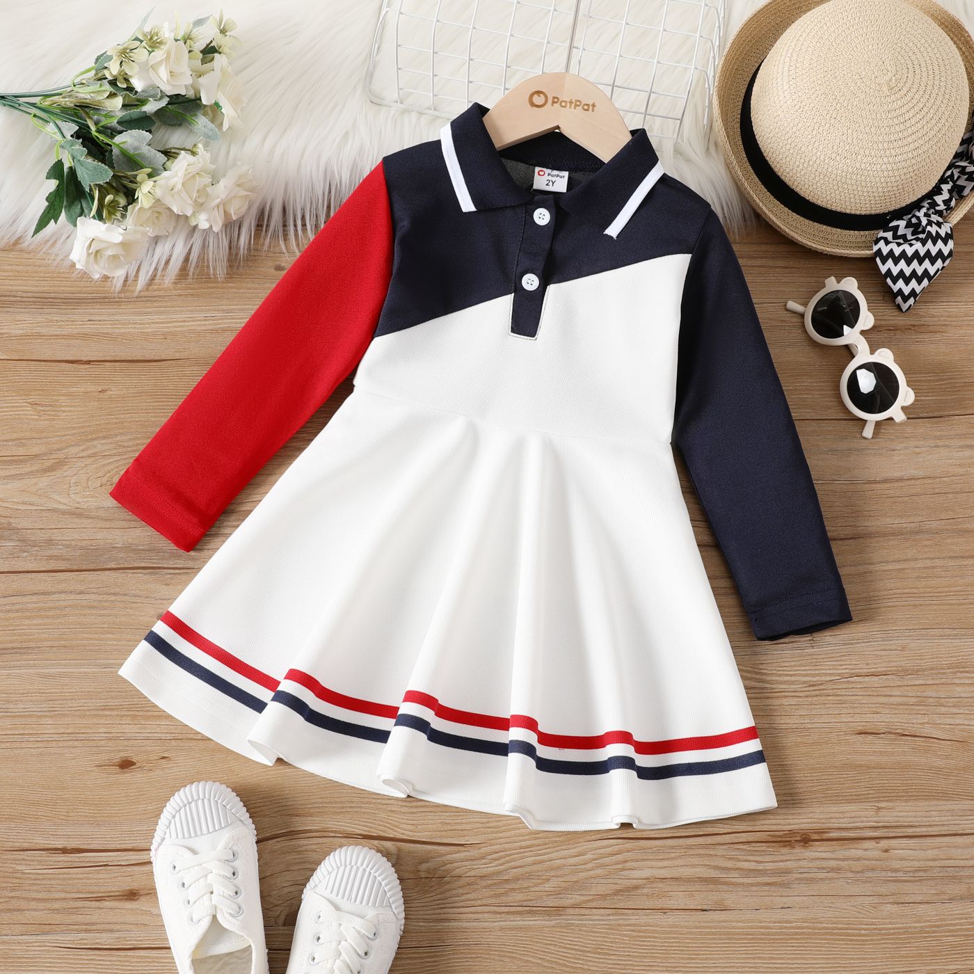 Toddler Girl Preppy Style Long-sleeve Polo Neck Dress