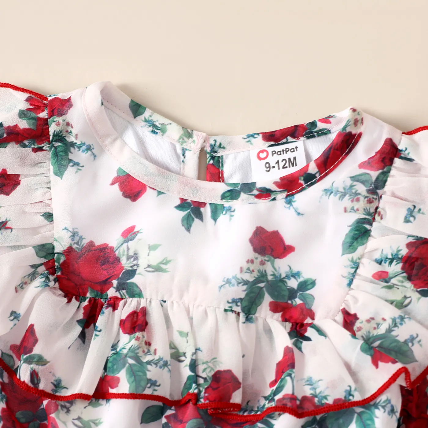 Bebé Extremidades franzidas Flores isoladas Bonito Manga comprida Vestidos Vermelho image 3