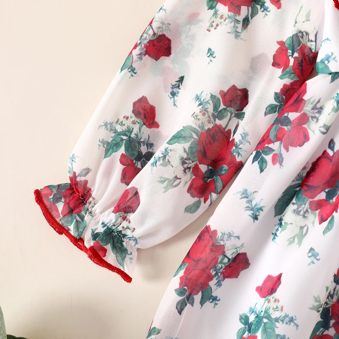 Bebé Extremidades franzidas Flores isoladas Bonito Manga comprida Vestidos Vermelho image 5