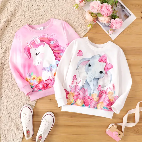 Kids Girl Elephant or Unicorn Print Long-sleeve Pullover