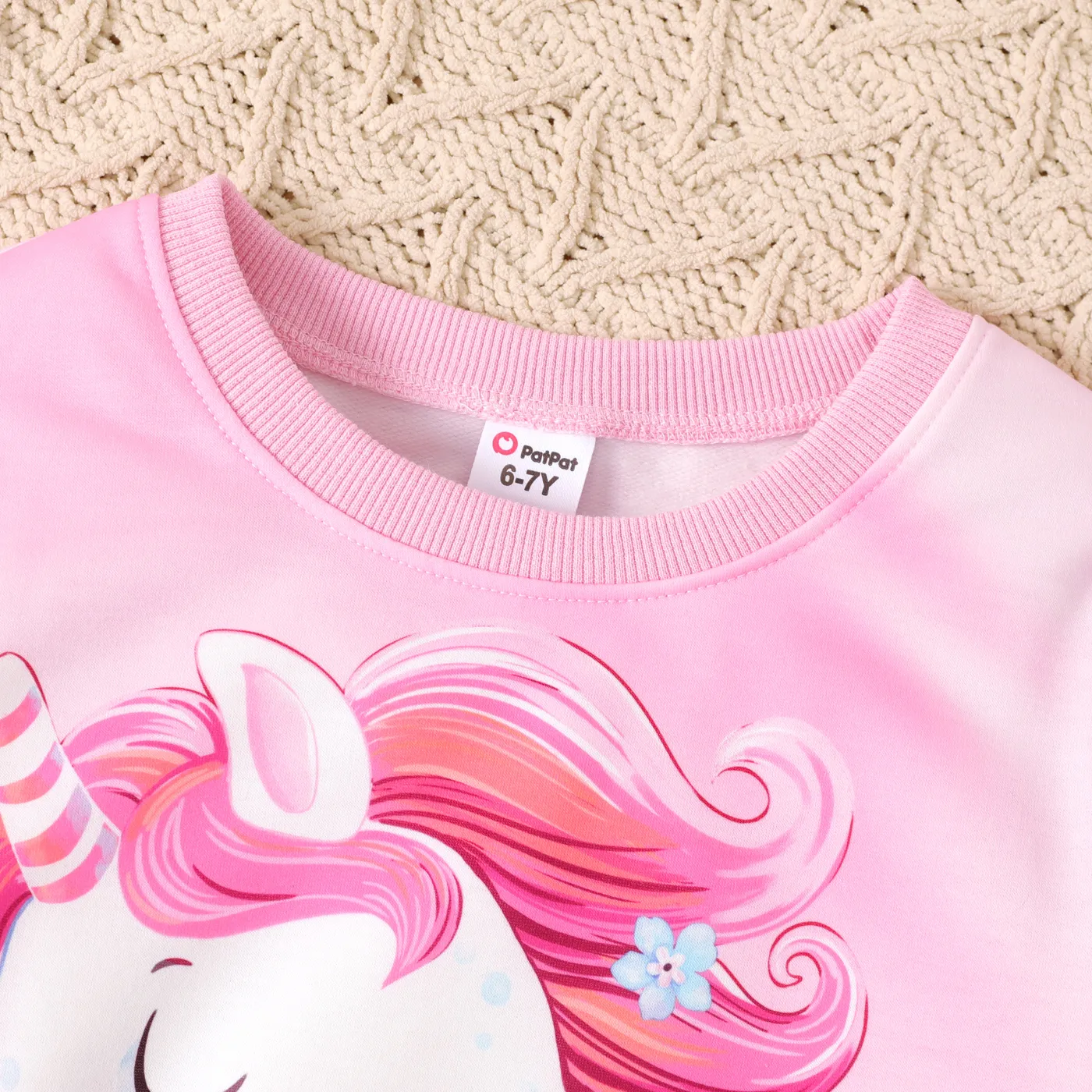 Kids Girl Elephant or Unicorn Print Long-sleeve Pullover Pink image 2