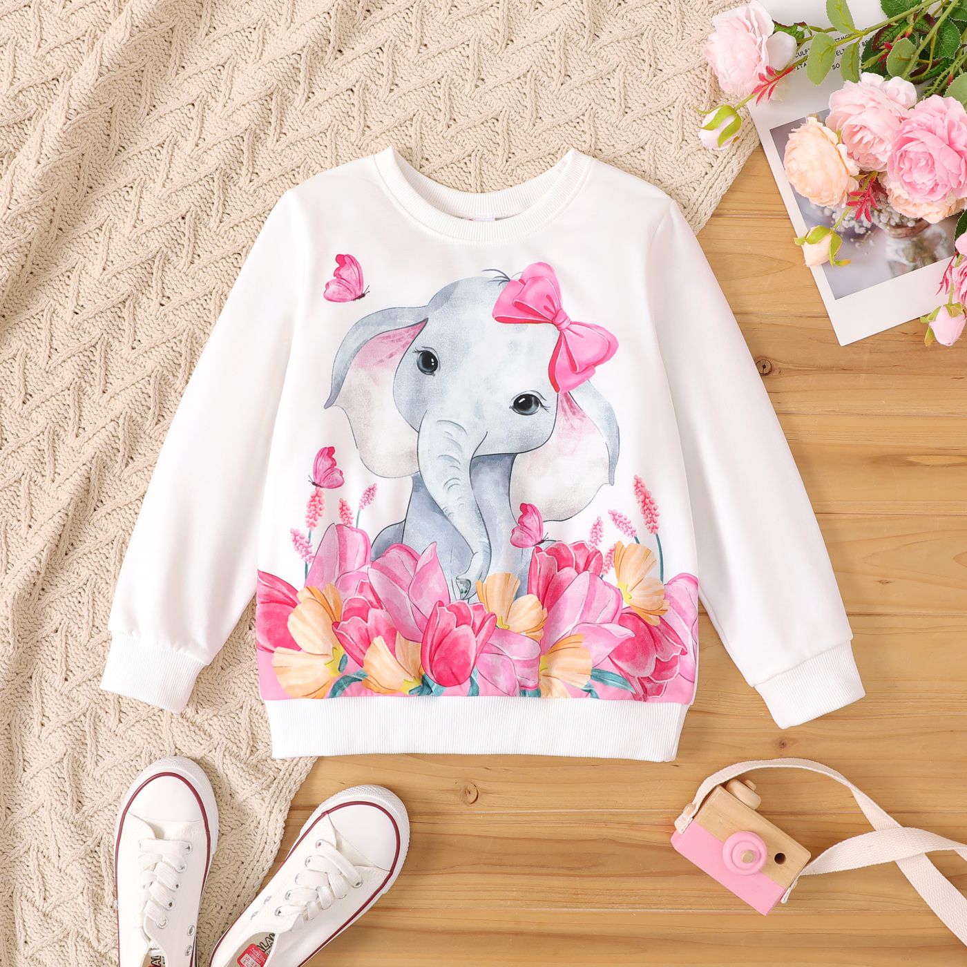 Kids Girl Elephant Or Unicorn Print Pullover à Manches Longues