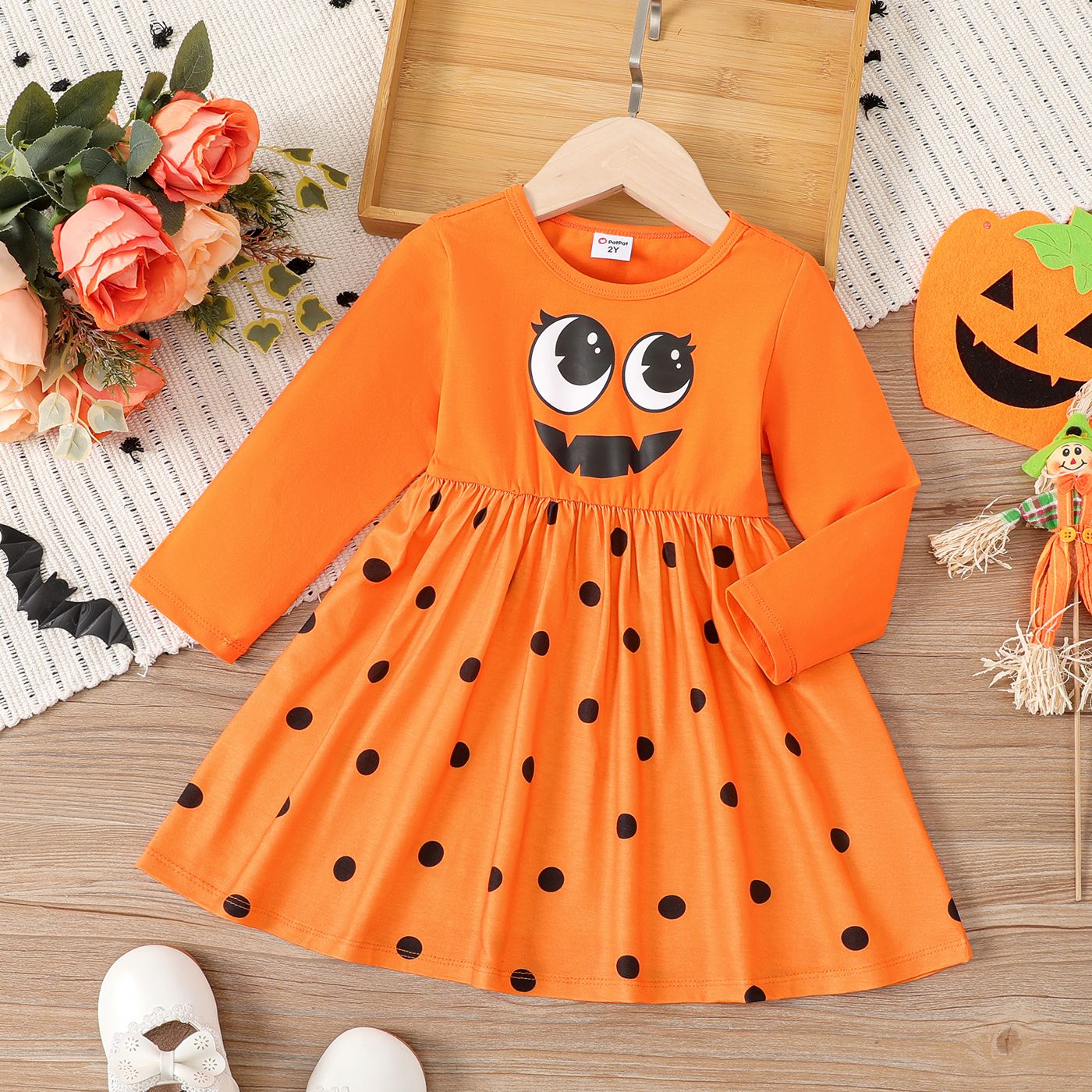 

Toddler Girl Childlike Halloween Expression Print Dress