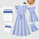 Family Matching Stripe Belted Dresses and 100% Cotton Short-sleeve T-shirts Sets  image 2