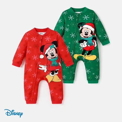 Disney Mickey and Friends Baby Girl/Boy Christmas Character & Snowflake Print Zip Up Long-sleeve Jumpsuit 