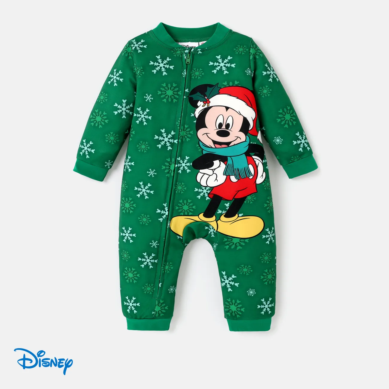 Disney Mickey and Friends Baby Girl/Boy Christmas Character & Snowflake Print Zip Up Long-sleeve Jumpsuit   big image 1