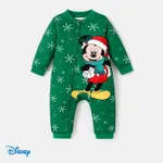 Disney Mickey and Friends Baby Girl/Boy Christmas Character & Snowflake Print Zip Up Long-sleeve Jumpsuit  Green