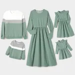 Family Matching Mint Green Lace Dresses And Color-block Long-sleeve tops Sets  image 2