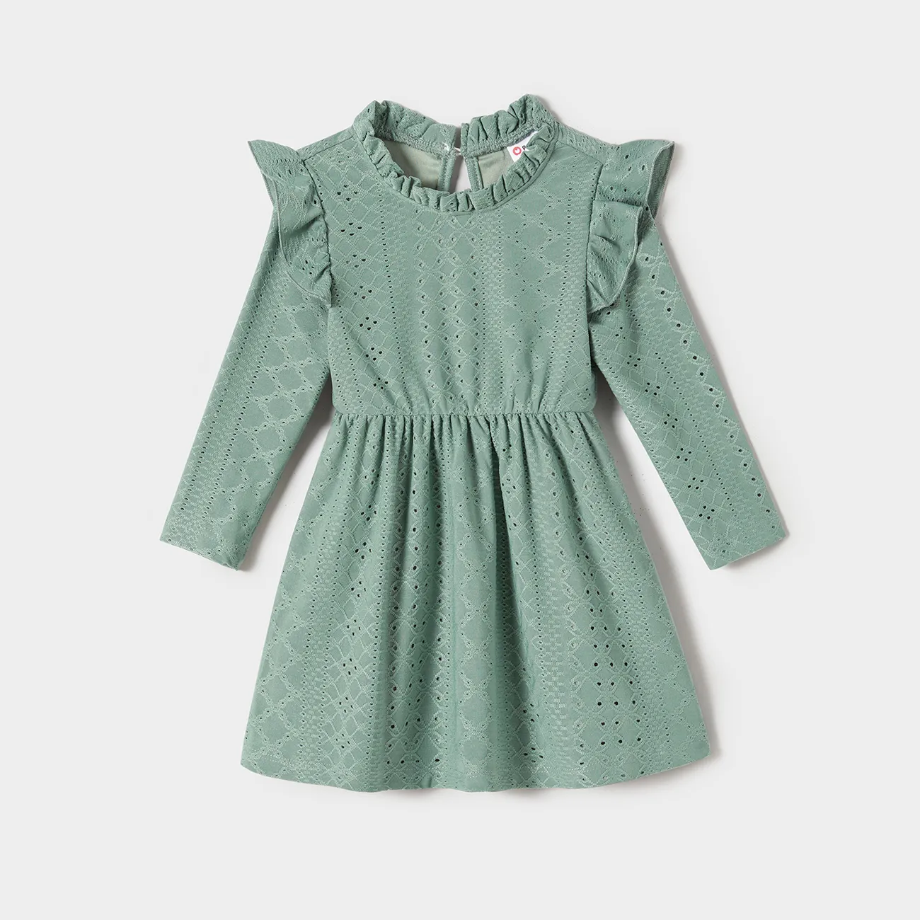 Family Matching Mint Green Lace Dresses And Color-block Long-sleeve tops Sets  big image 1