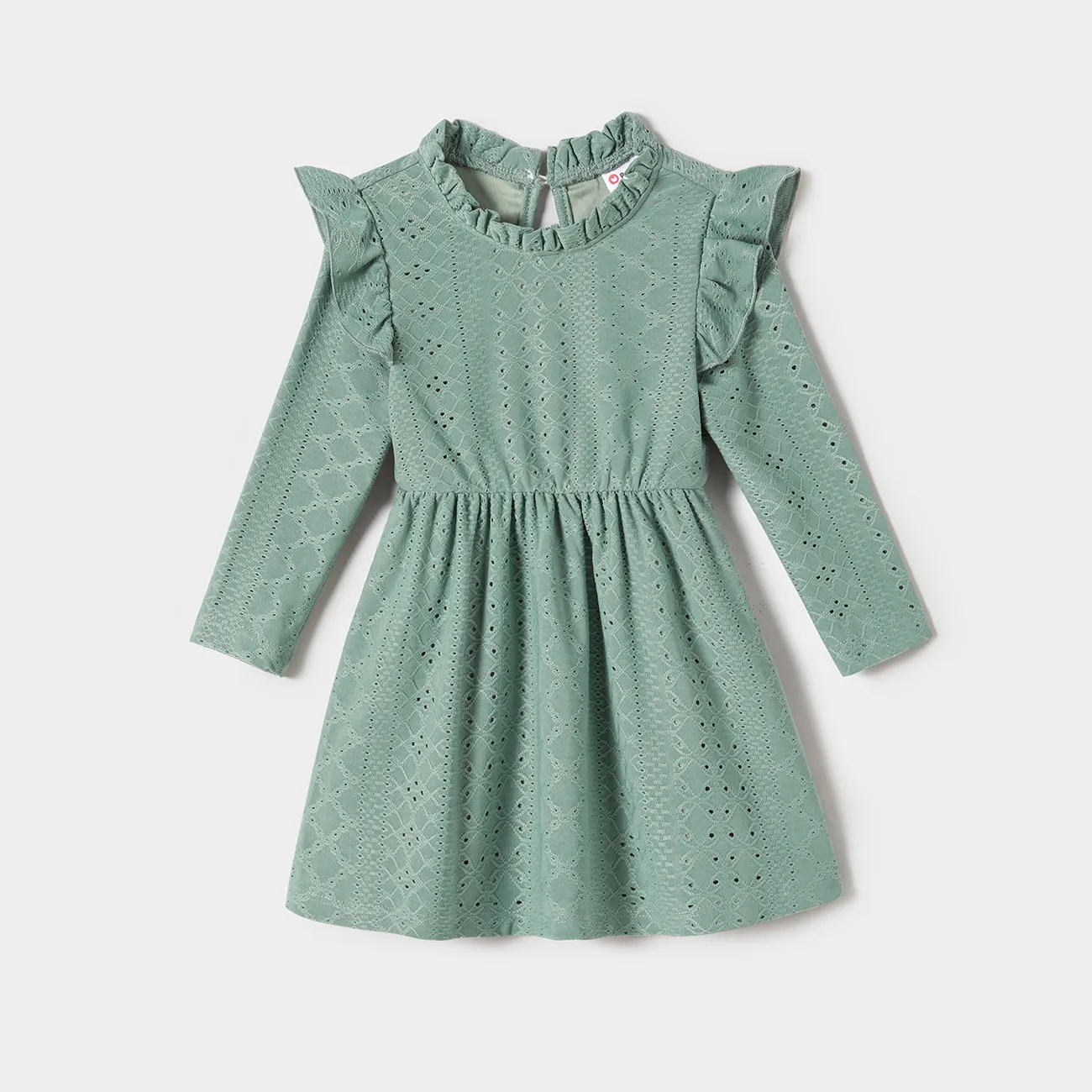 Family Matching Mint Green Lace Dresses And Color-block Long-sleeve tops Sets big image 1