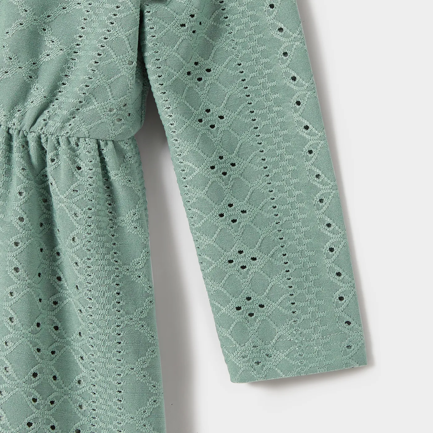 Family Matching Mint Green Lace Dresses And Color-block Long-sleeve tops Sets  image 4