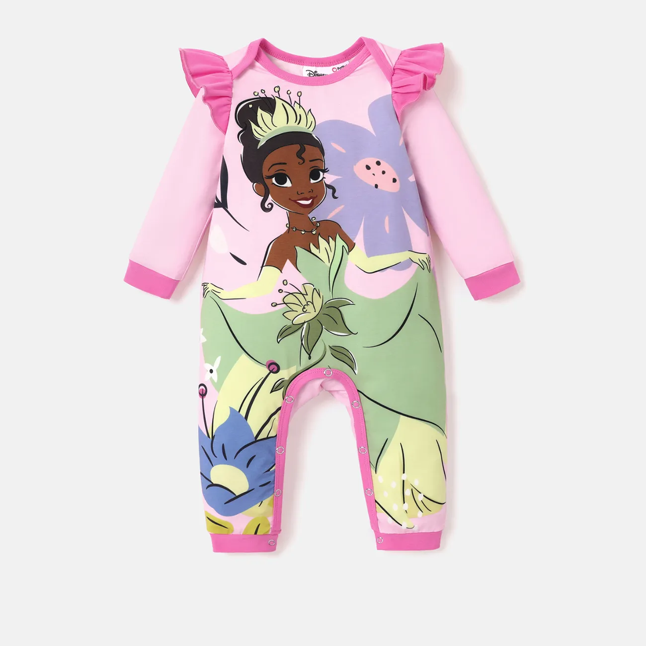 Disney Princess Baby Girl Naia™ Character Print Ruffled Long-sleeve Jumpsuit  Pink big image 1