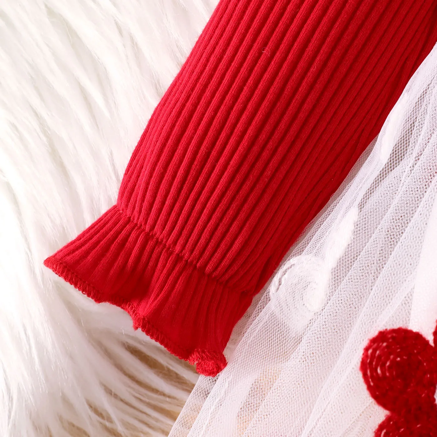 Bebé Costuras de tecido Flor grande Bonito Manga comprida Vestidos Vermelho image 4