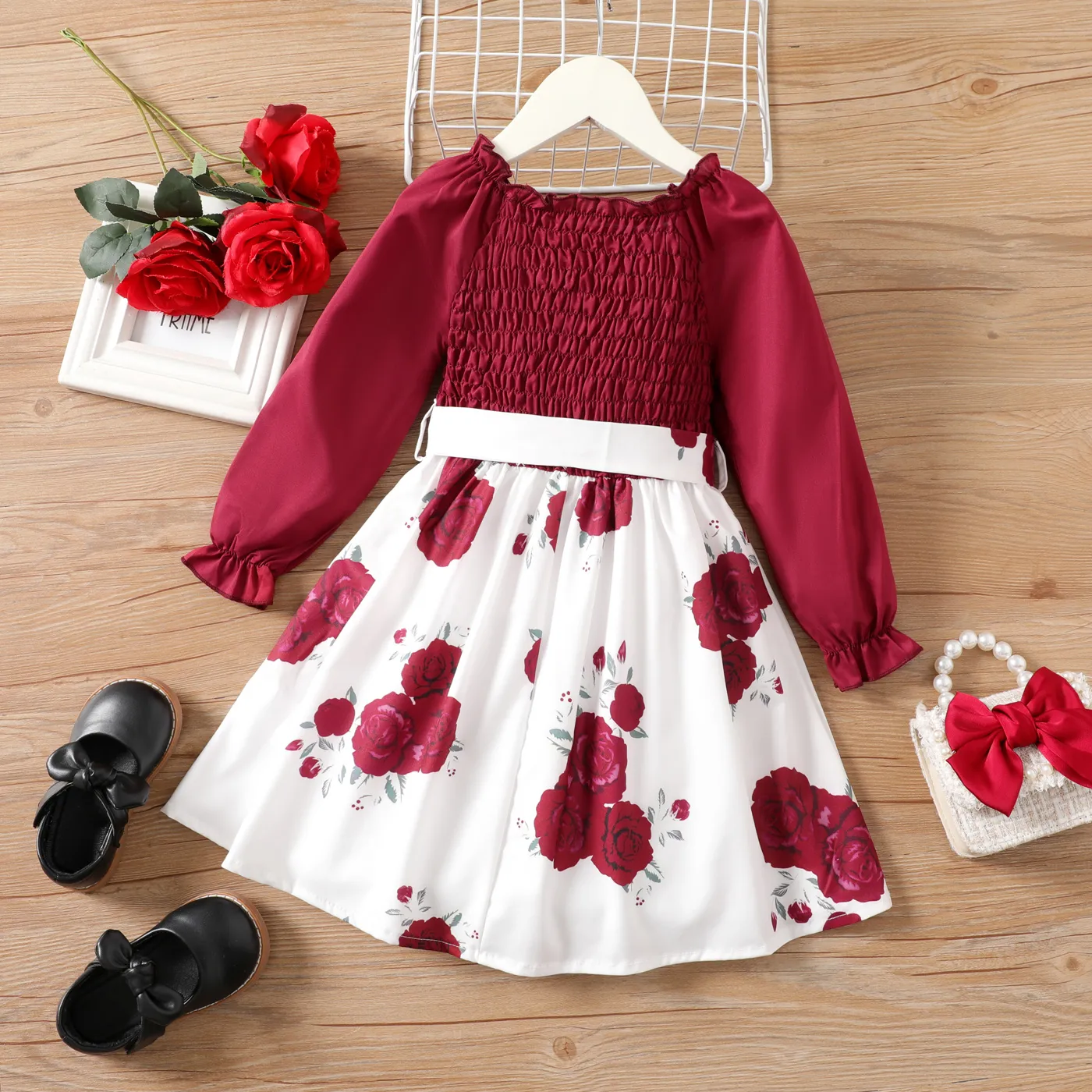 Toddler Girl Floral Panel Belted Smocked Dress   image 2