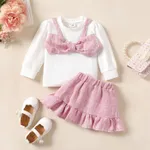 2pcs Baby Girl Sweet Solid Color Long Sleeve Skirt Set  image 2