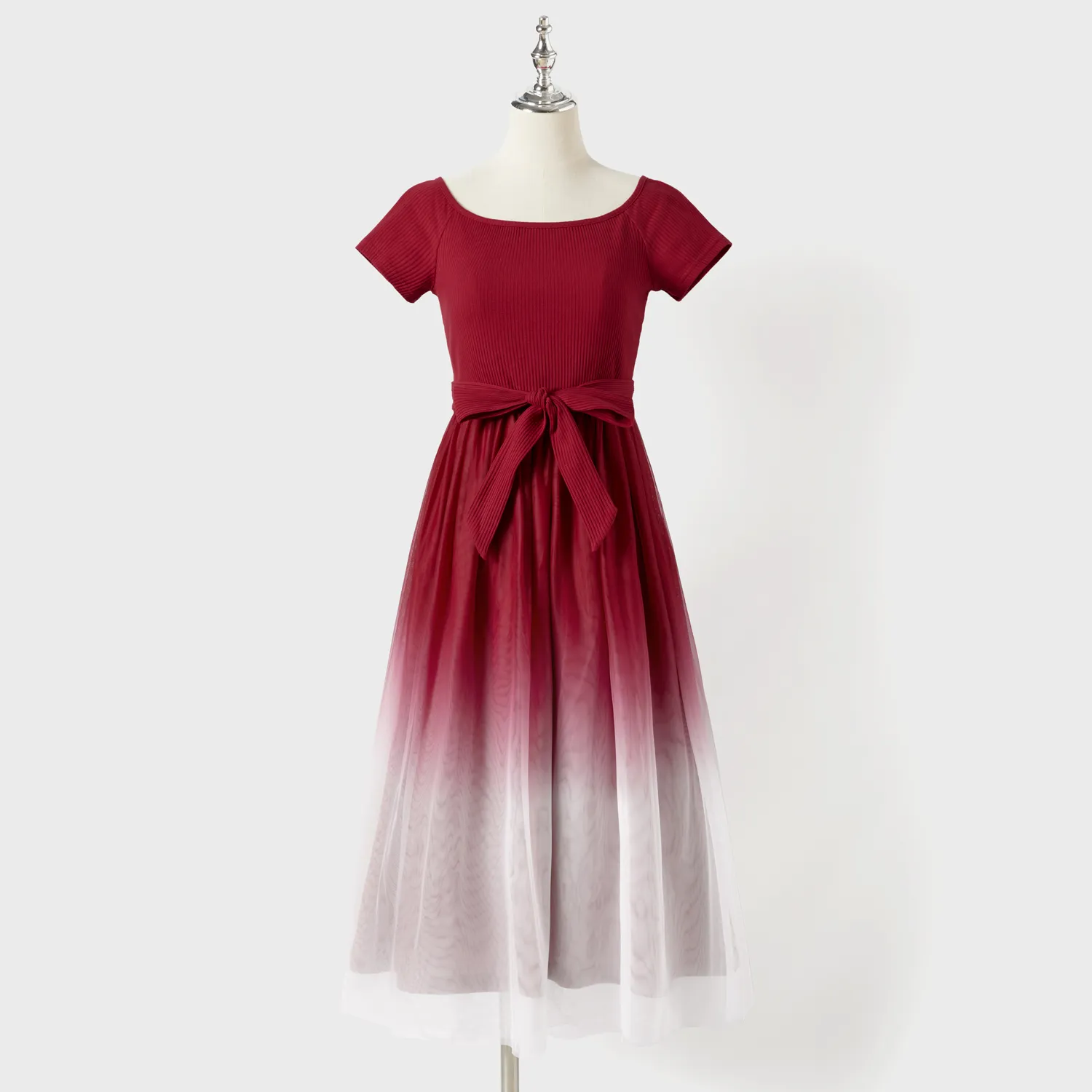 Mommy and Me Cotton Ribbed Spliced Ombre Mesh Dresses  big image 11