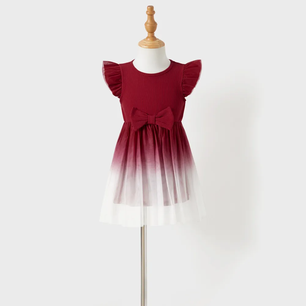 Mommy and Me Cotton Ribbed Spliced Ombre Mesh Dresses big image 9