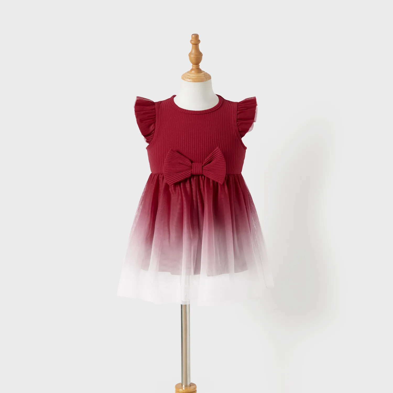 Mommy and Me Cotton Ribbed Spliced Ombre Mesh Dresses  image 1