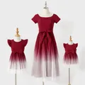 Mommy and Me Cotton Ribbed Spliced Ombre Mesh Dresses  image 2