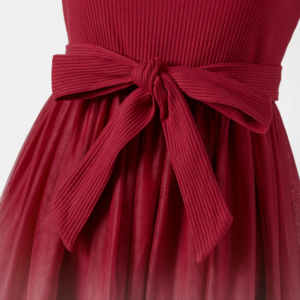 Mommy and Me Cotton Ribbed Spliced Ombre Mesh Dresses big image 14