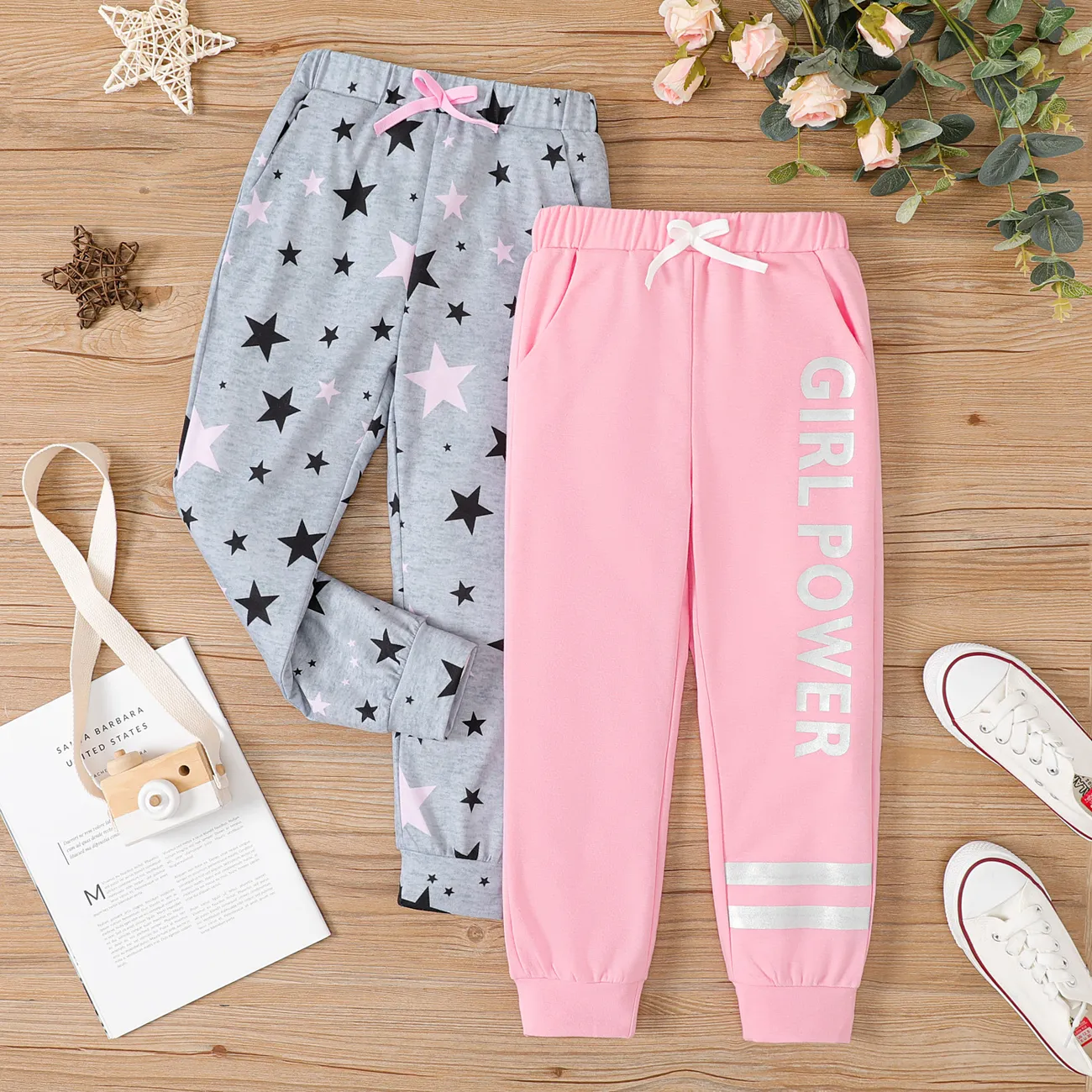 Kid Girl Letters Graphic Casual Pants Pink big image 1