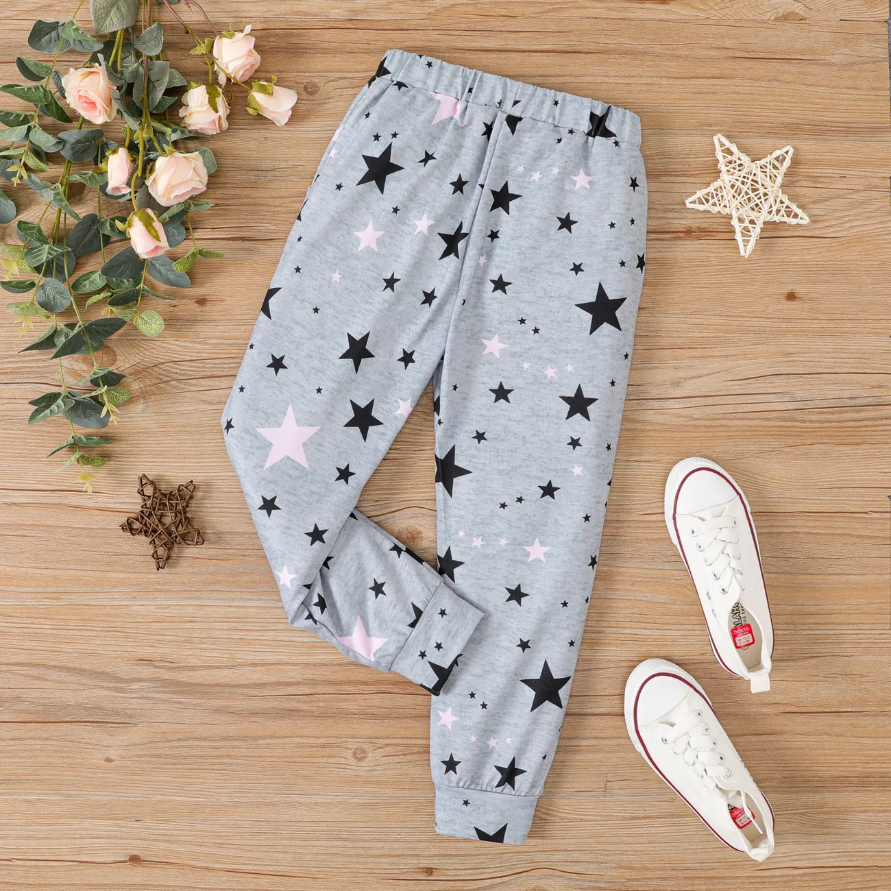 Kid Girl Letters Graphic Casual Pants Grey big image 1