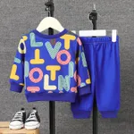 2pcs Baby Boy Allover Letters Print Long-sleeve Sweatshirt and Pants Set  image 2