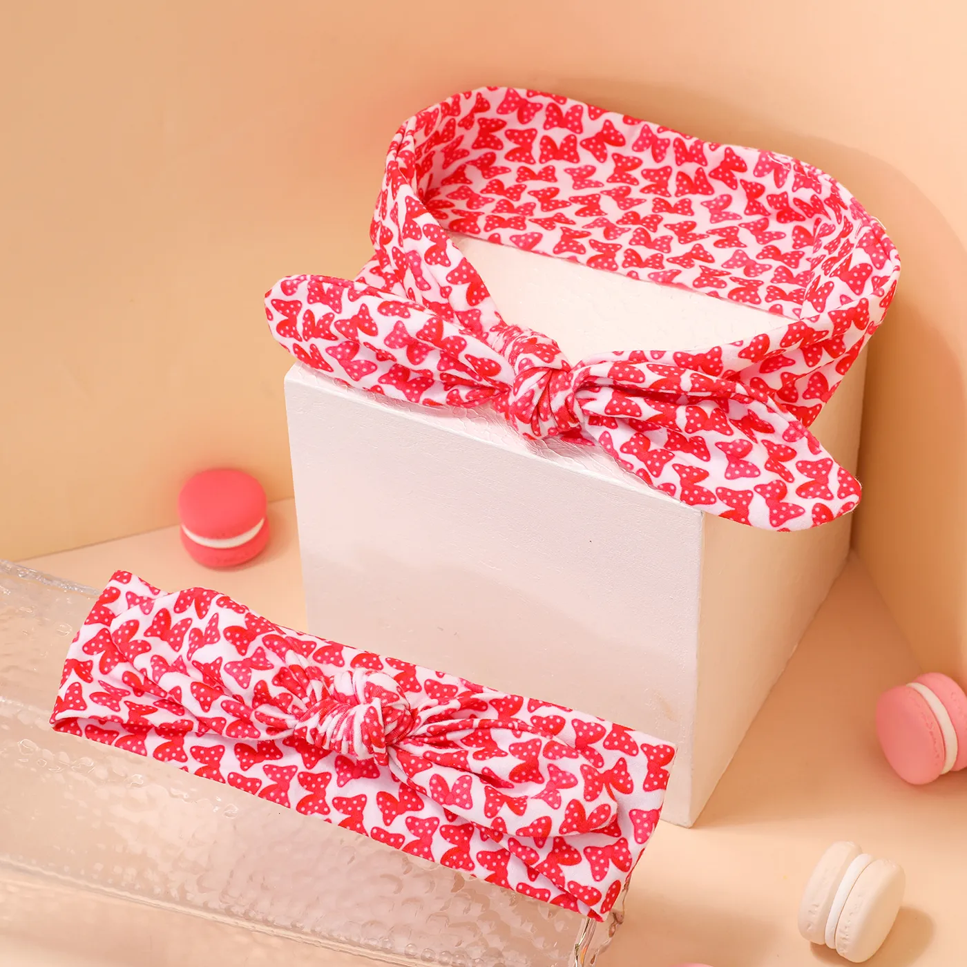2-pack Allover Floral Print Knot Headbands for Mom and Me Hot Pink