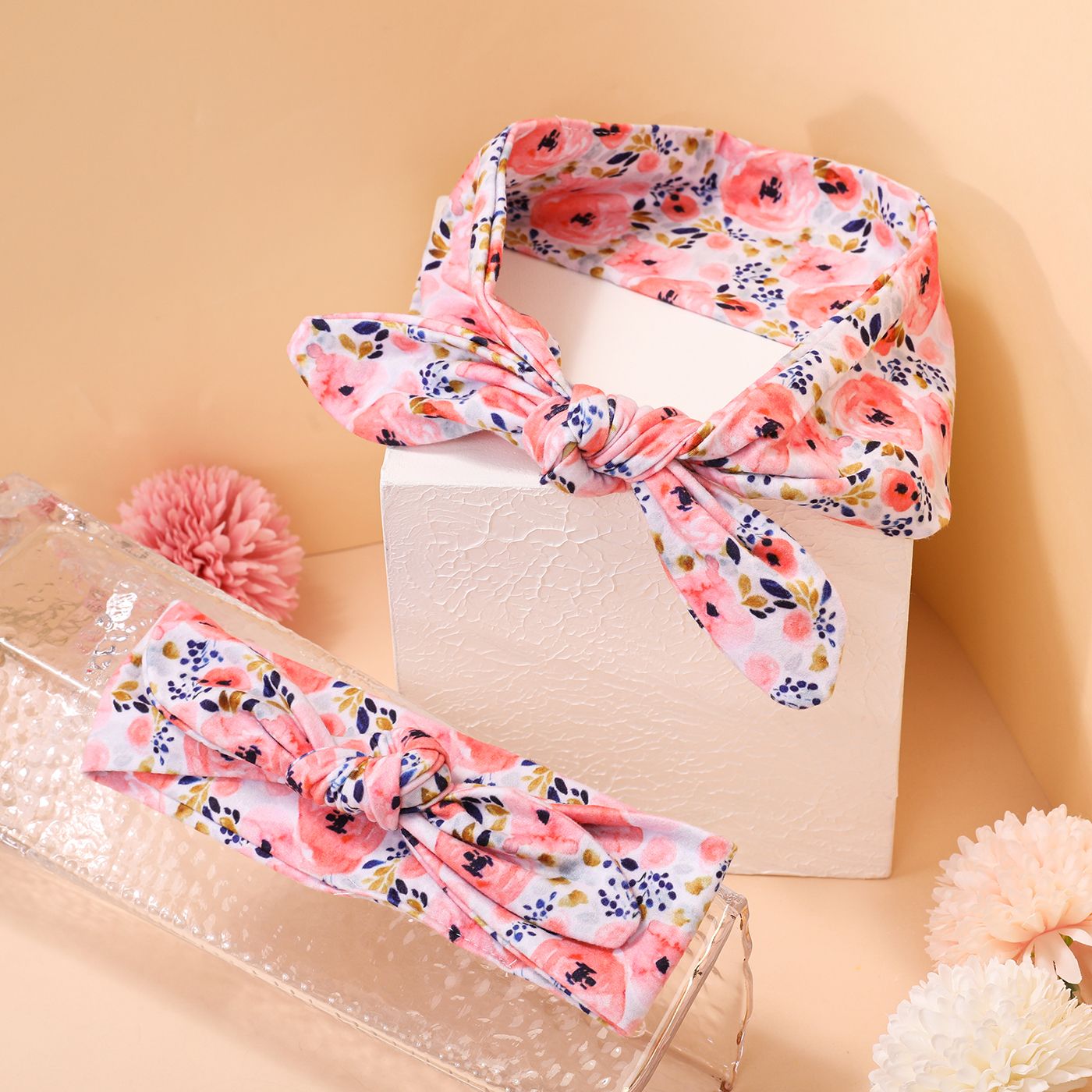 2-pack Allover Floral Print Knot Headbands For Mom And Me