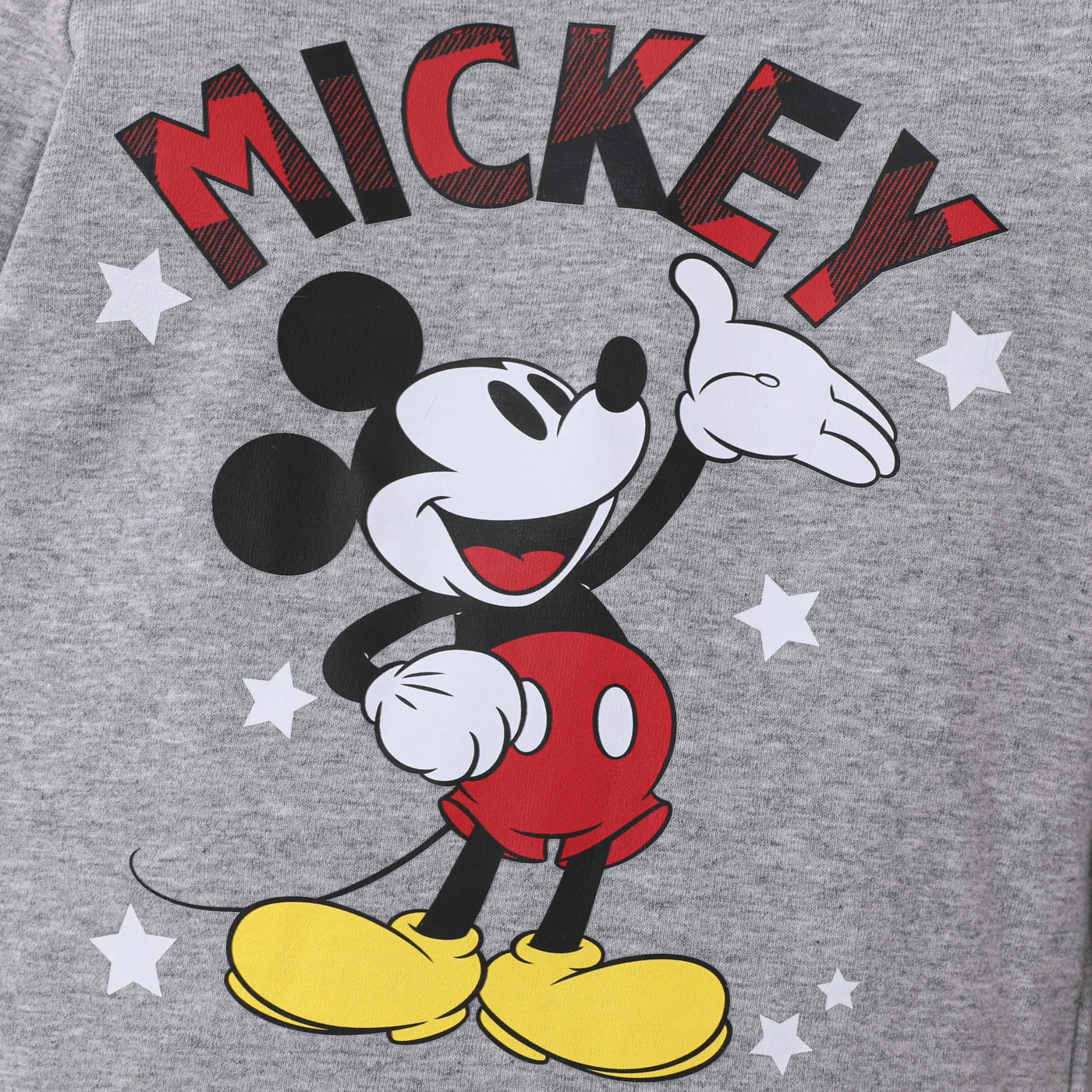 Disney Mickey and Friends Baby Girl/Boy 2pcs Character & Letter Print Long-sleeve Onesies and Plaid Pants Set  Flecked Grey image 2