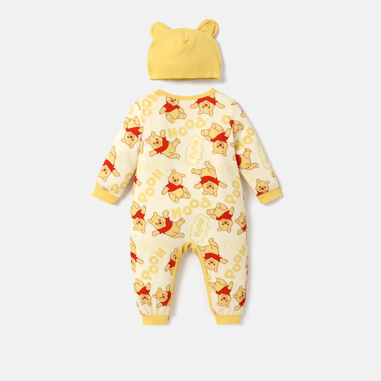 Disney Winnie the Pooh Baby Girl/Boy 2pcs Naia™ Character Print Long-sleeve Jumpsuit with Beanie Hat  Yellow big image 1