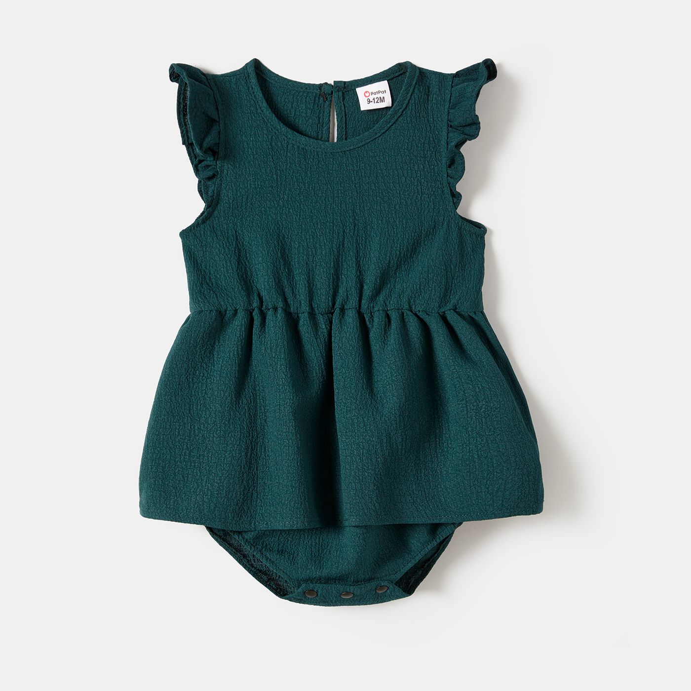 Family Matching Green Solid Color V-neck Belted Dresses And Color Block Short-Sleeved Tops Sets
