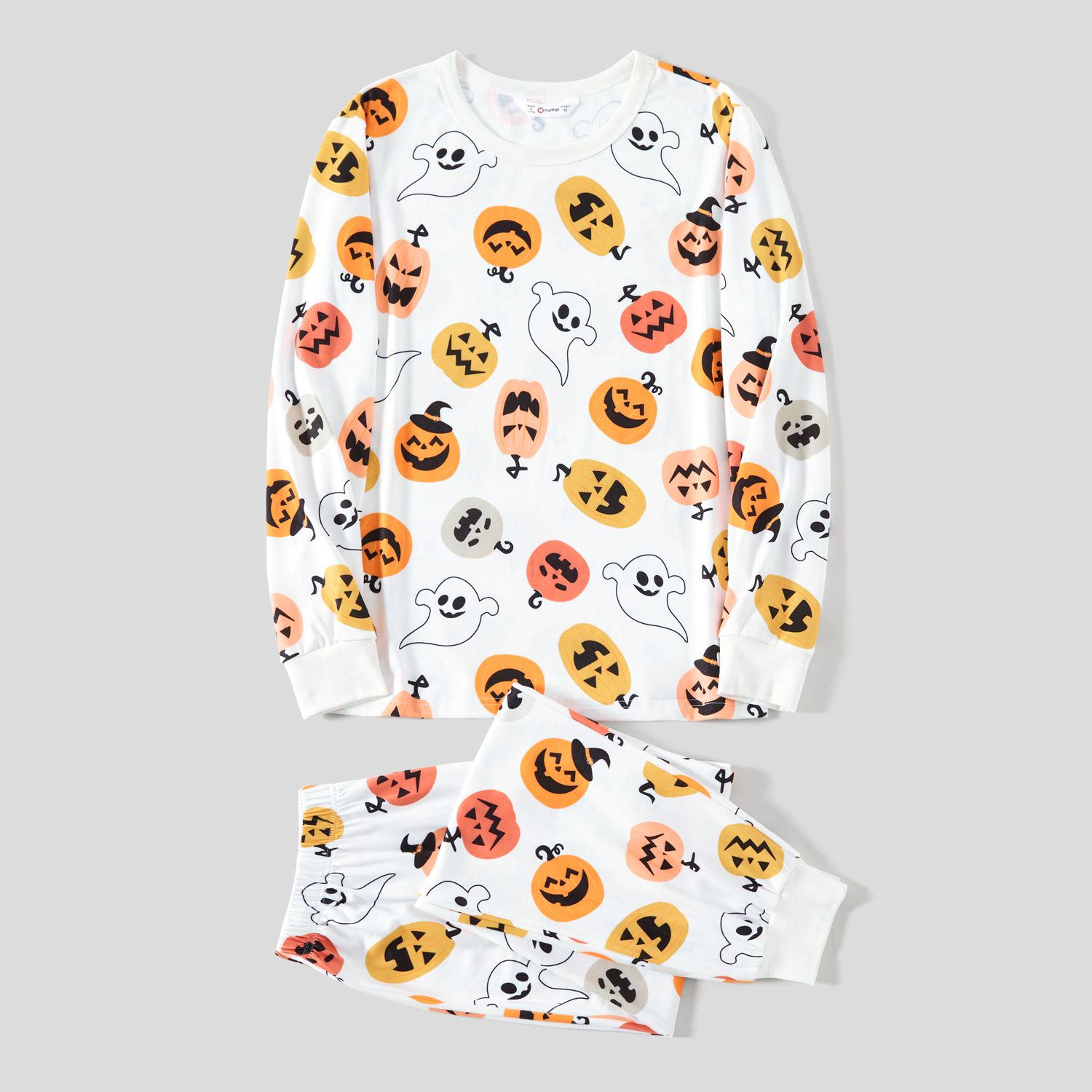 Halloween Family Matching All Over Pumpkin & Ghost Print Pajamas Sets (Flame Resistant)