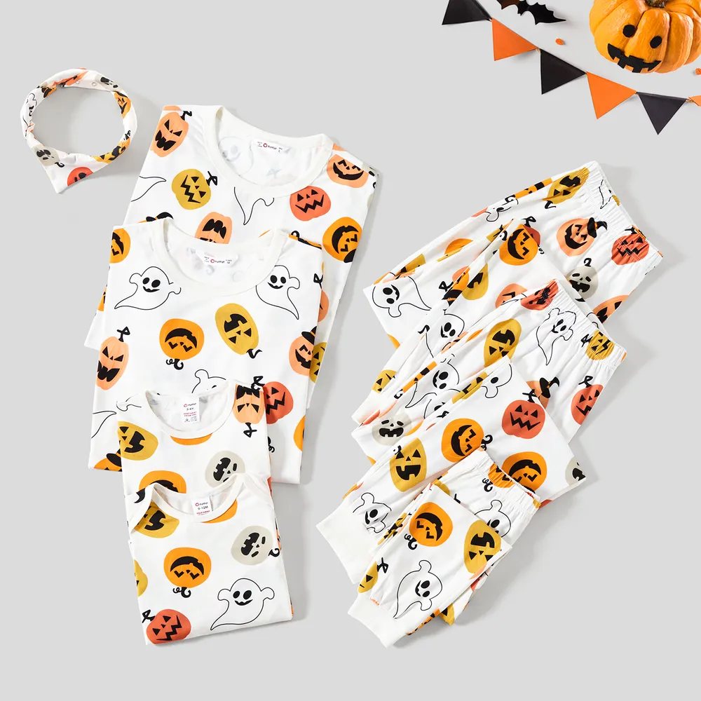 Halloween Family Matching All Over Pumpkin & Ghost Print Pajamas Sets (Flame Resistant)  big image 2