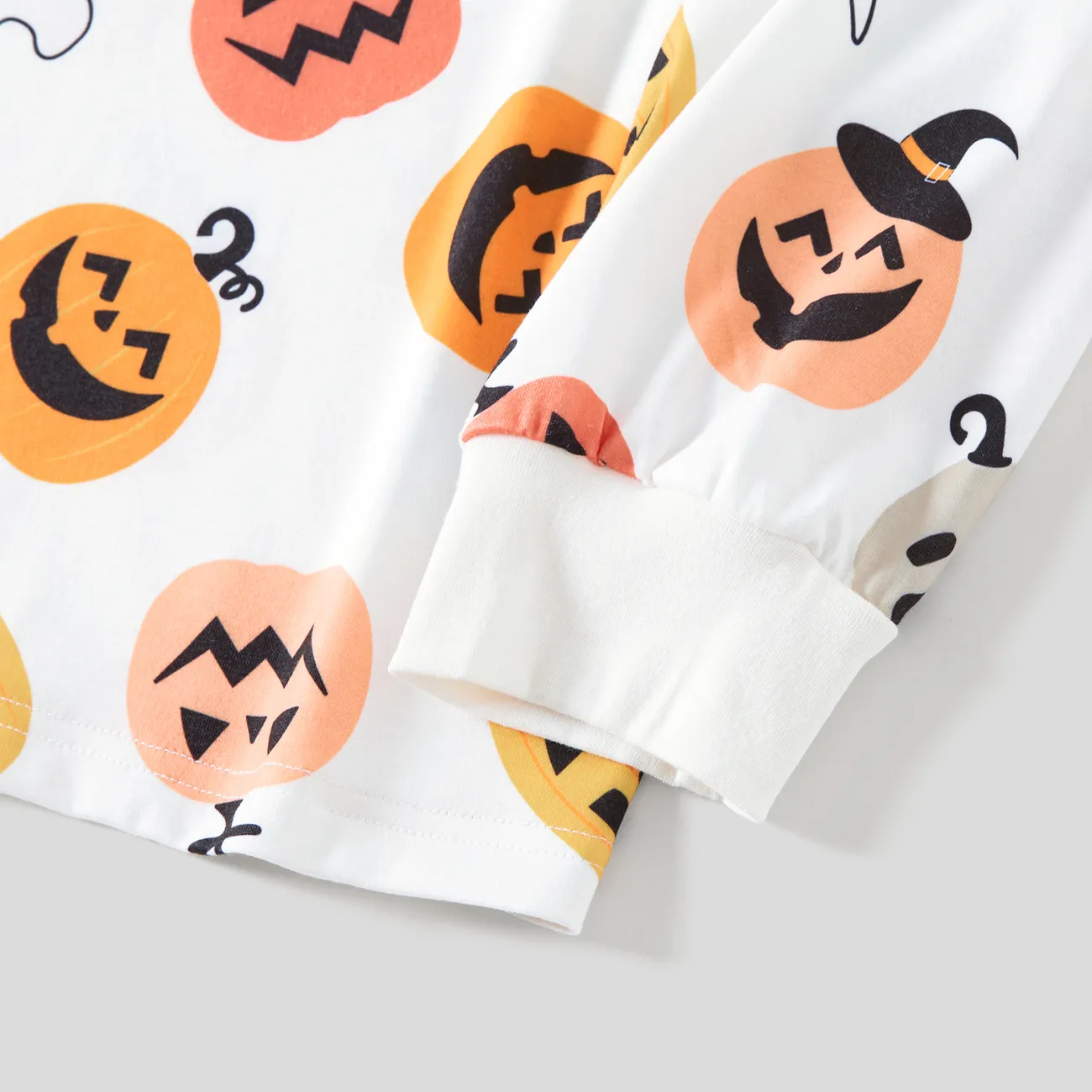 Halloween Family Matching All Over Pumpkin & Ghost Print Pajamas Sets (Flame Resistant) White big image 1