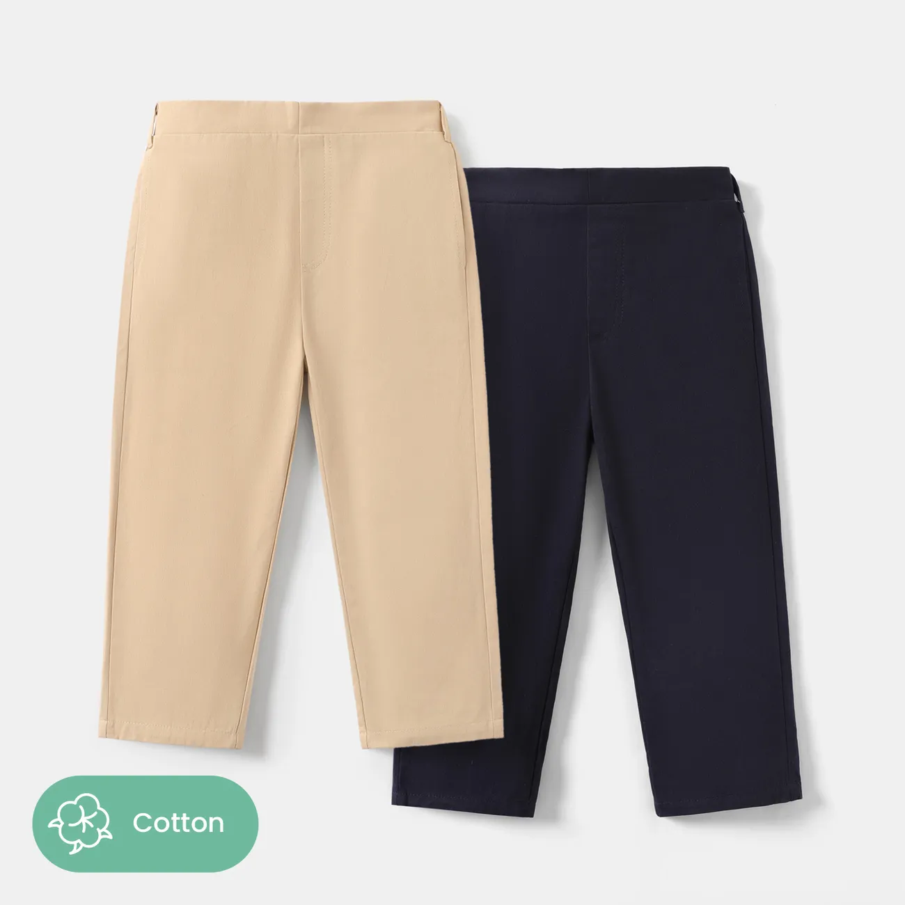 Toddler Boy 100% algodão uniforme escolar calças casuais Cor de Caqui big image 1