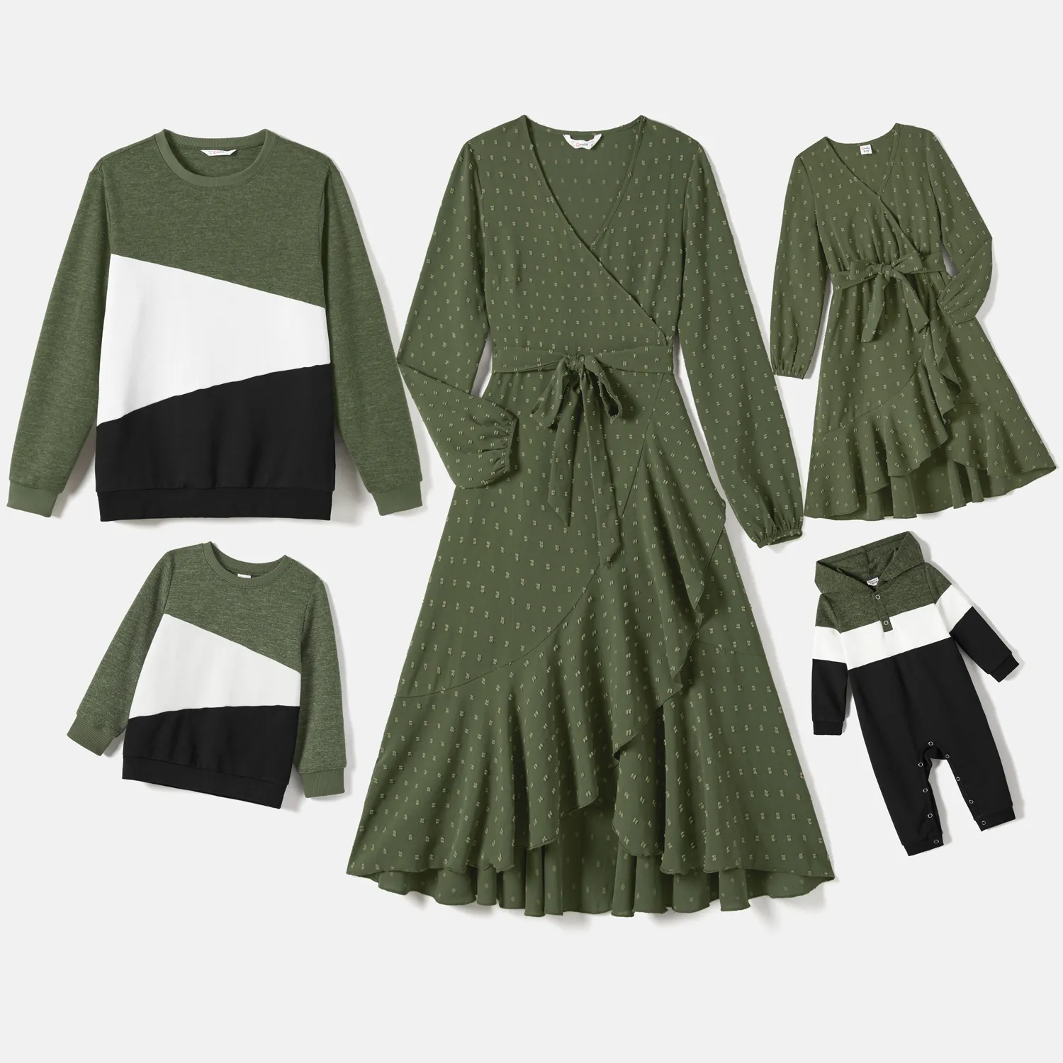 

Family Matching Ruffle Trim Tulip Hem Dresses and Colorblock Sweatshirts Sets