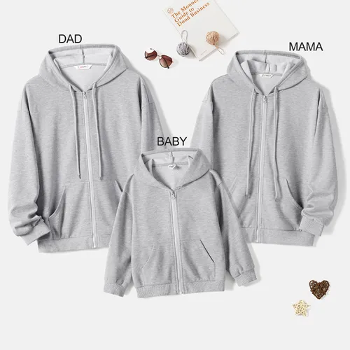 Family Matching Solid Color Hooded Long Sleeve Zipper Jackets
