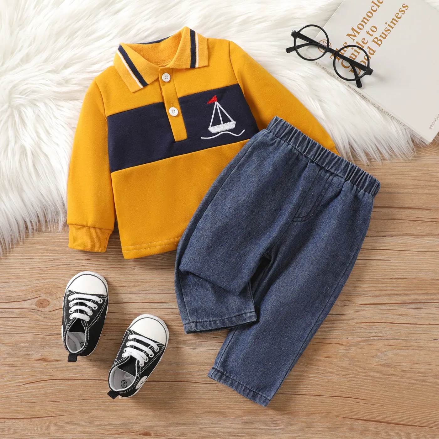 2pcs Baby Boy Classic Polo Collar Longsleeve Set  big image 1