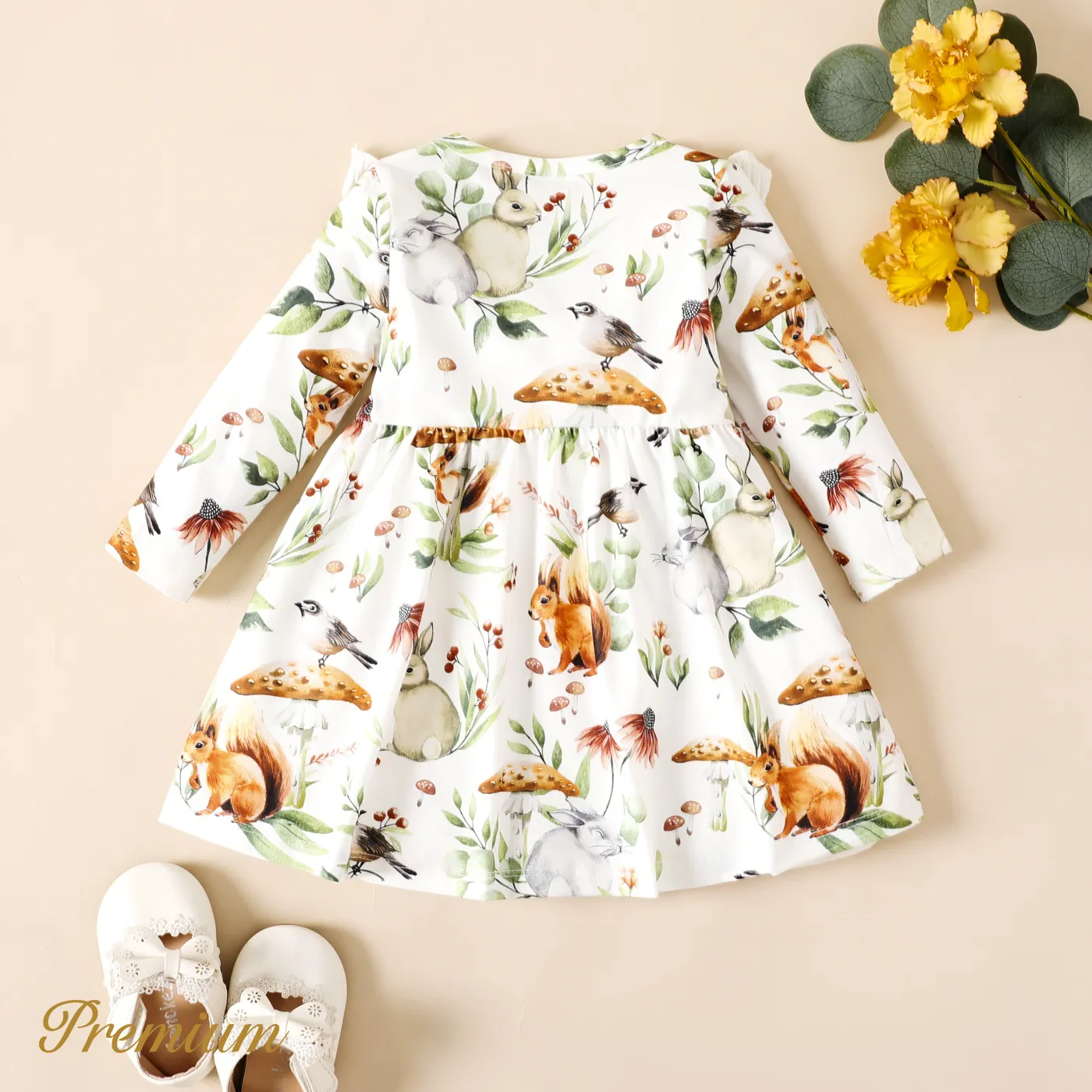 Baby Girl Allover Animal Print Long-sleeve Ruffle Trim Naia™ Dress  Colorful image 4