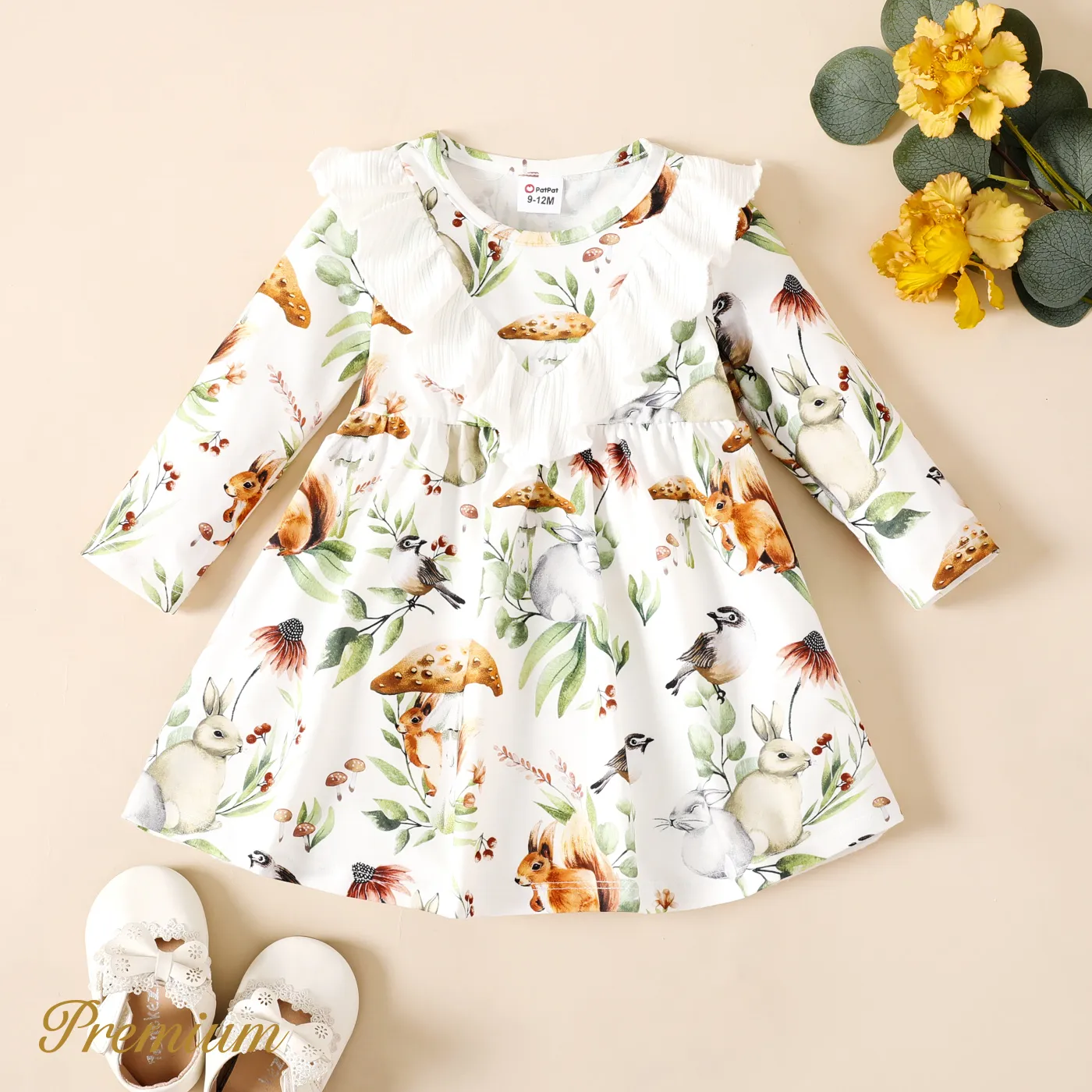 Baby Girl Allover Animal Print Long-sleeve Ruffle Trim Naia™ Dress  Colorful image 3