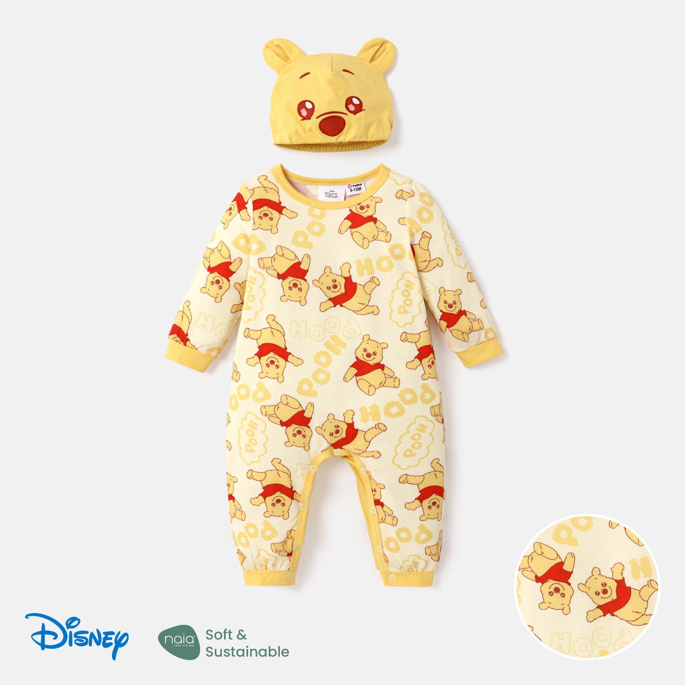 Disney Winnie The Pooh Baby Girl/Boy 2pcs Naiaâ¢ Character Print Long-sleeve Jumpsuit With Beanie Hat