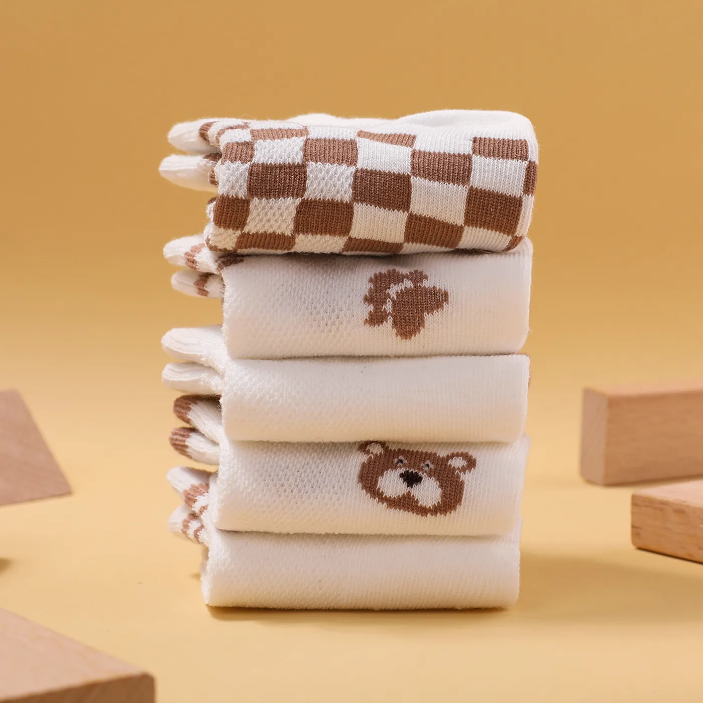 5 Pairs Toddler/Kid Little Bear Embroidery Eyelet Socks White image 3