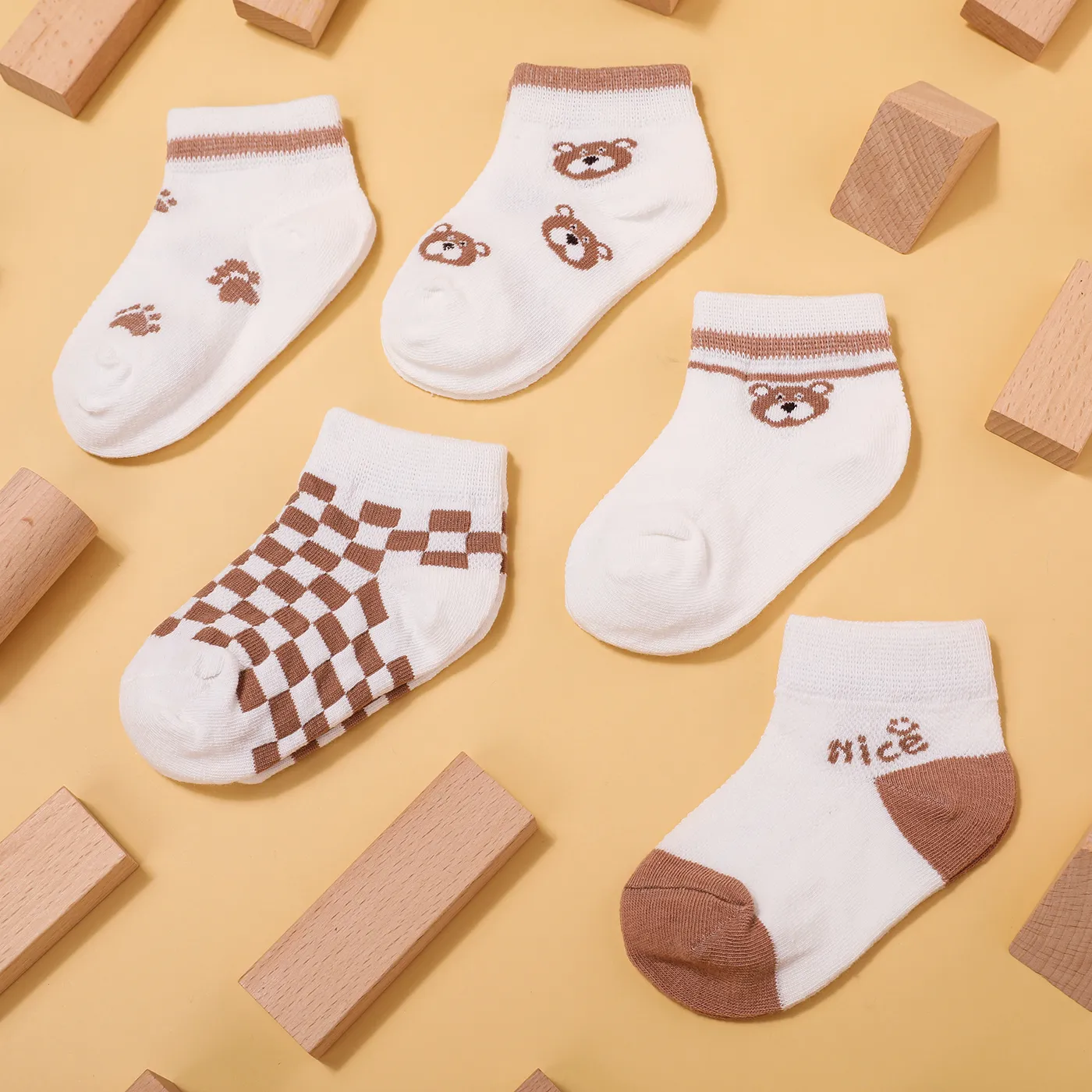 5 Pairs Toddler/Kid Little Bear Embroidery Eyelet Socks White image 2