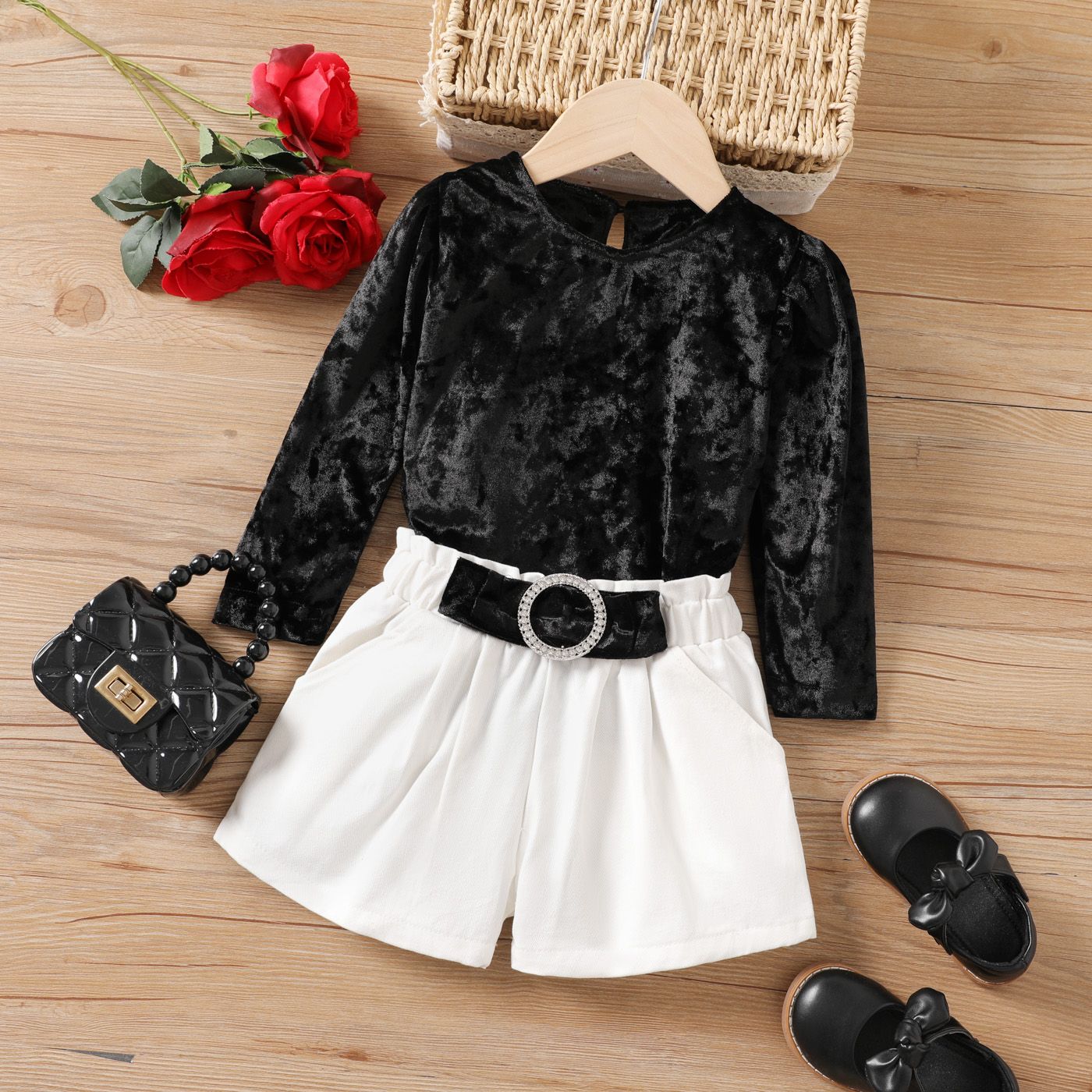 

2pcs Toddler Girl Suede Solid Color Casual Set
